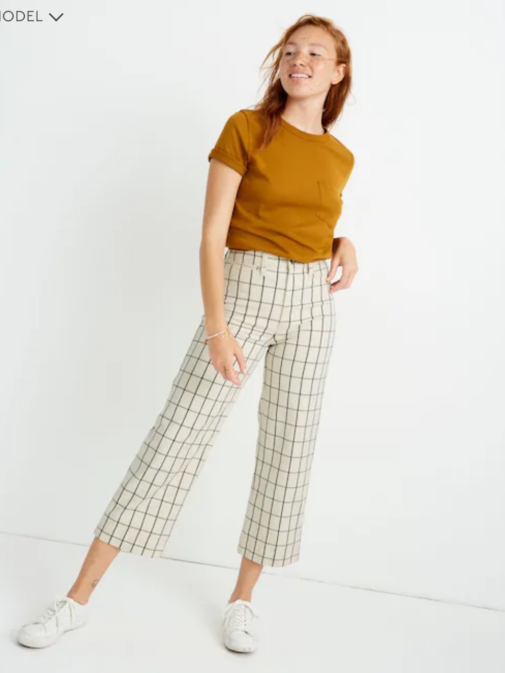 Madewell slim emmett wide-leg crop pants in windowpane white check, size 26